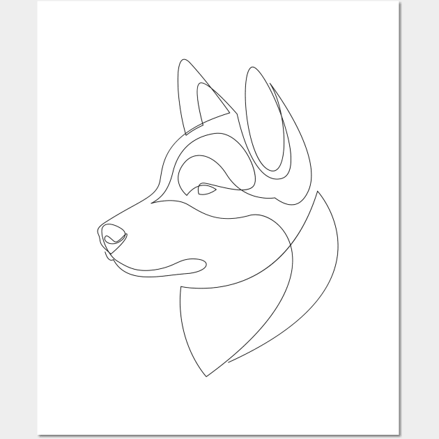 Husky - one line dog Wall Art by addillum